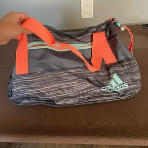 adidas Gray Striped Duffel with Coral Straps and Mint Logo